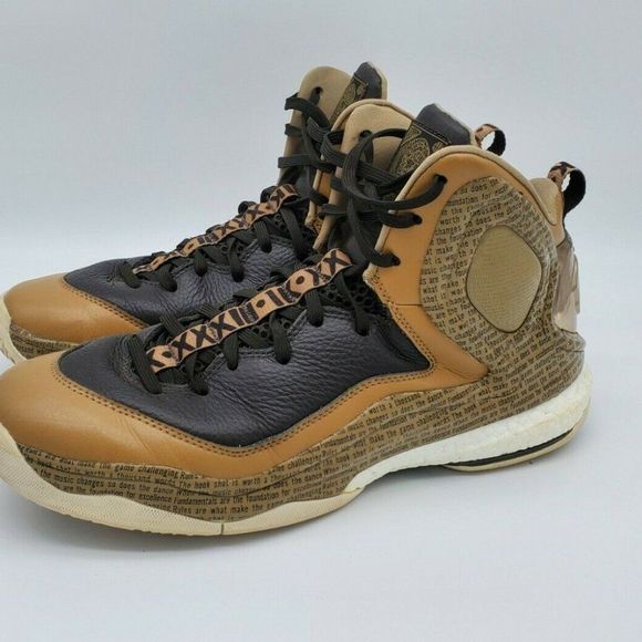 Adidas Boost Derrick Rose 5 Black History Month Shoes Mid Top Brown Gold RARE 11 - Picture 1 of 9